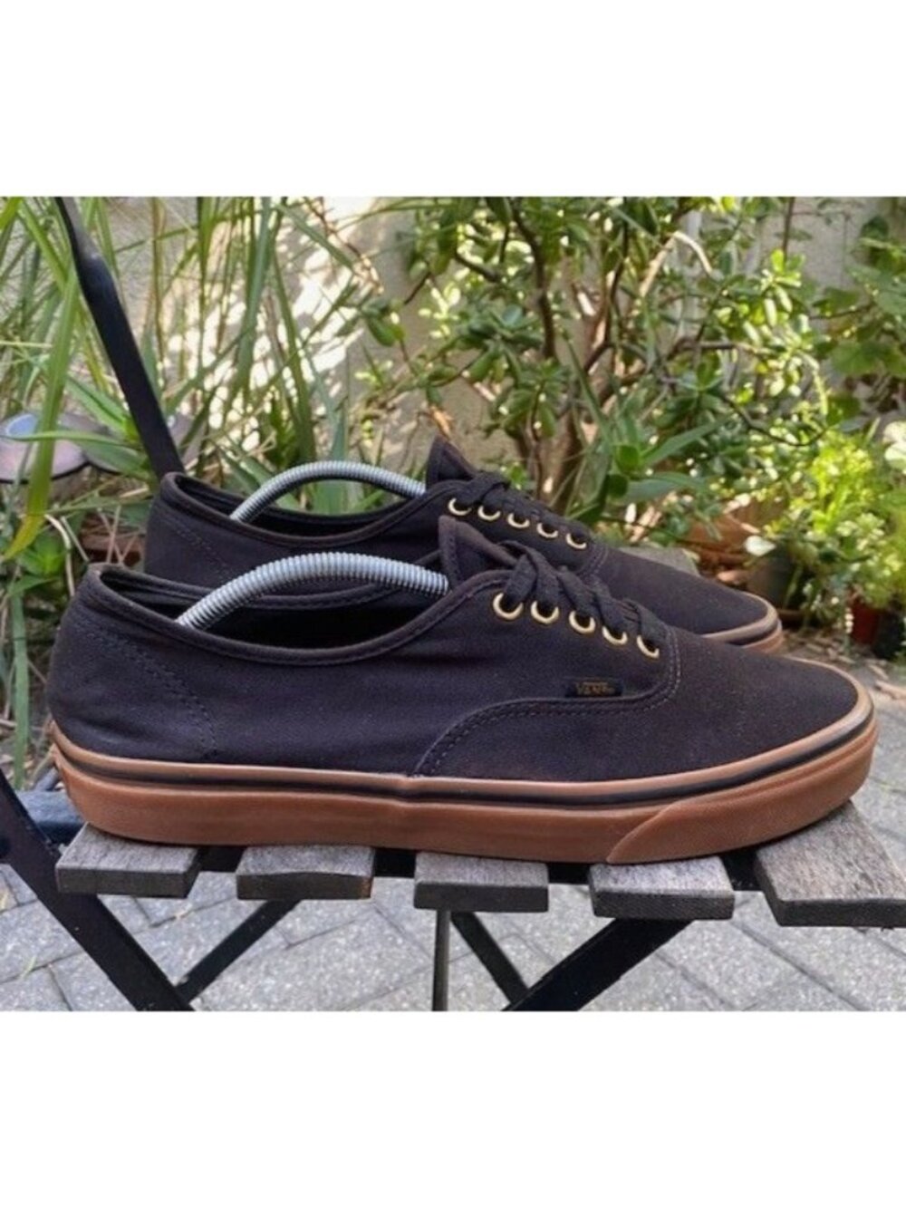 Vans Authentic Black Gum Shoes Men's Size 12 Classic Skate Black Canvas Gold